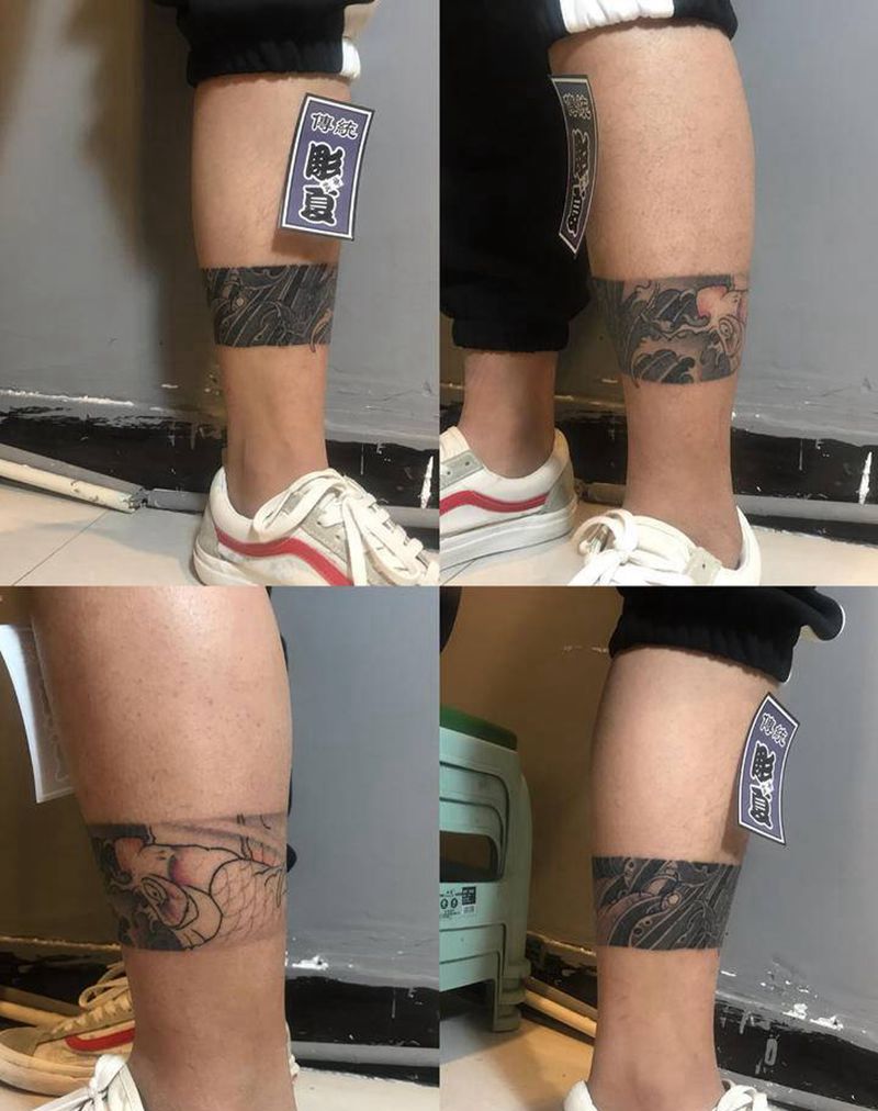 新传统腿环纹身图片_腿部新传统纹身图案