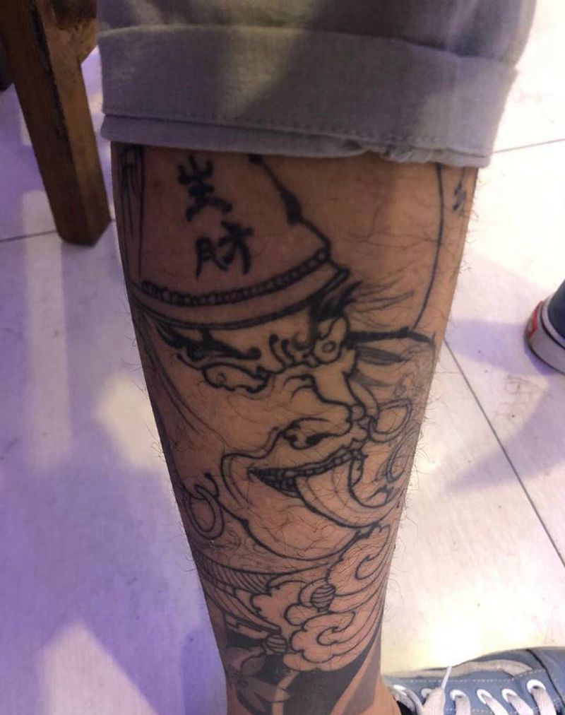 黑白无常包小图细节纹身图片_腿部纹身图案