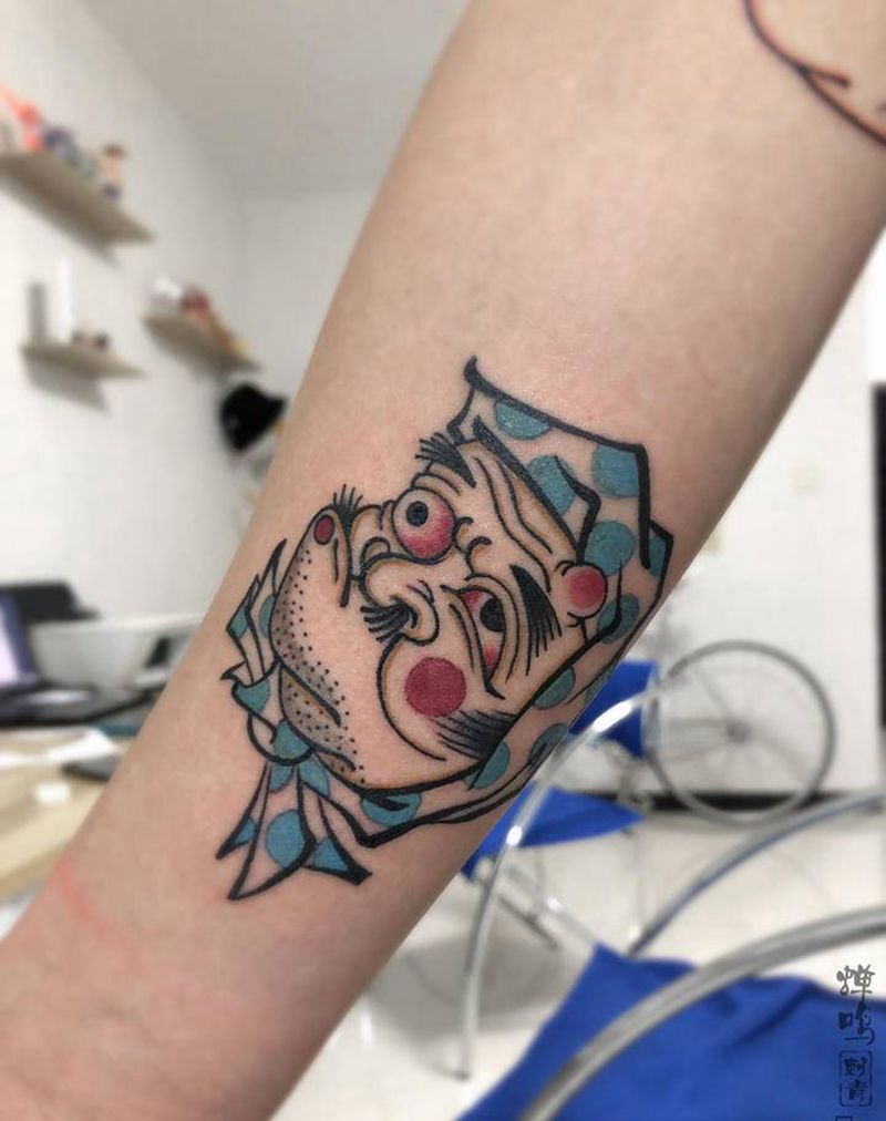 火男纹身图片_手臂老传统纹身图案