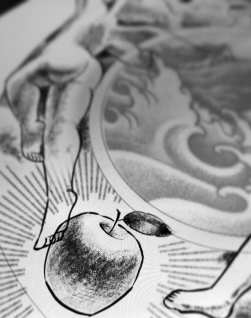 手稿纹身图片_腿部New School欧美写实纹身图案