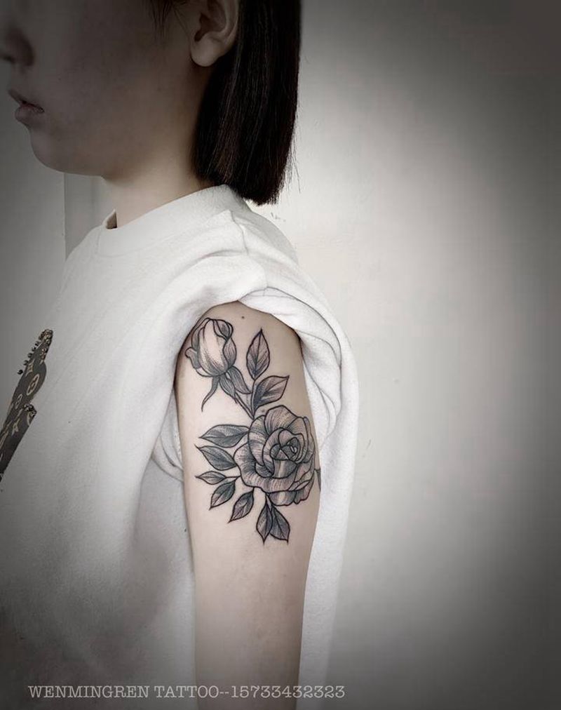 素花   遮盖旧图纹身图片_手臂新传统点刺纹身图案