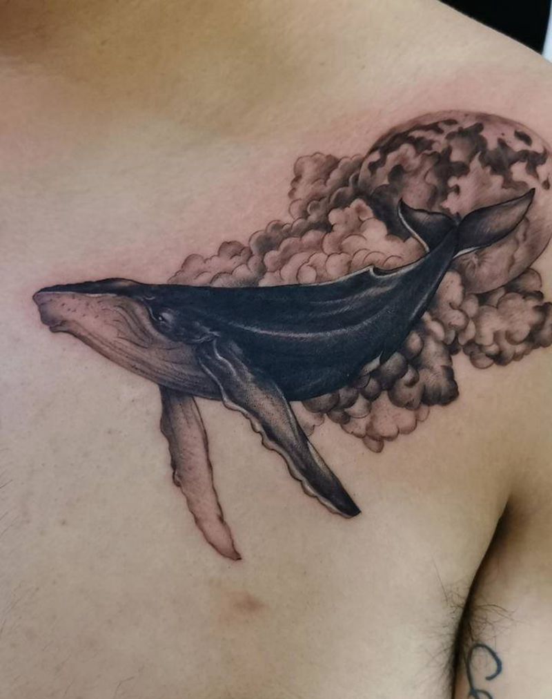 海豚遮盖纹身图片_颈部新传统纹身图案