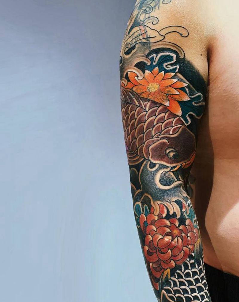 日式老传统花臂纹身图片_手臂老传统纹身图案