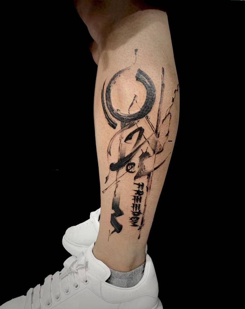 今日份小腿纹身图片_水墨纹身图案