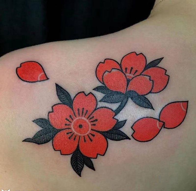 日式樱花纹身图片_肩部纹身图案