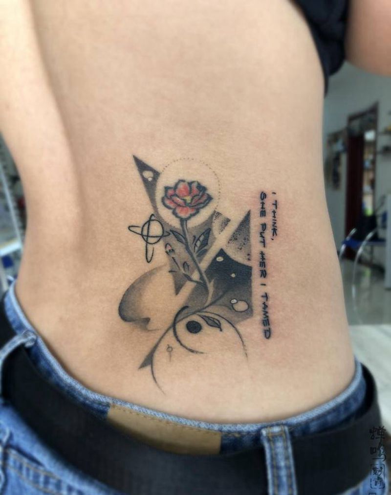 小王子的玫瑰花纹身图片_腰部New School纹身图案