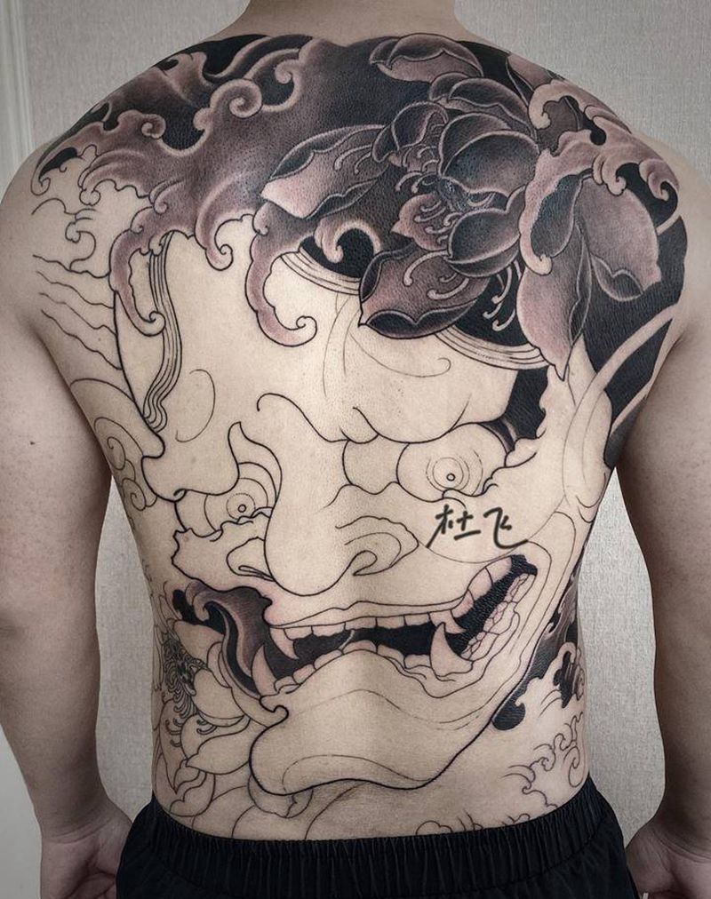 满背般若纹身图片_背部新传统老传统纹身图案