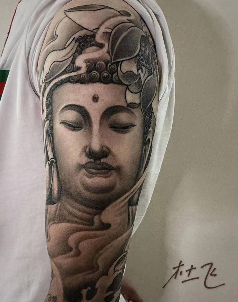 大臂如来纹身图片_手臂新传统佛纹身图案