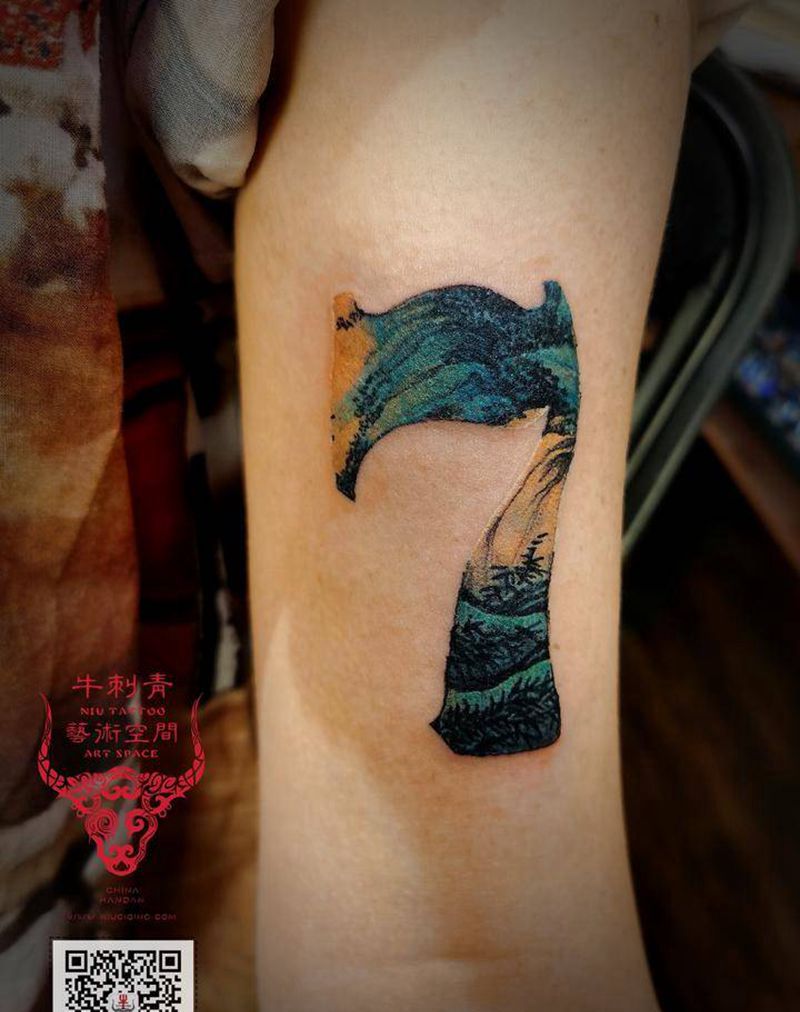 水墨数字纹身图片_手臂水墨纹身图案