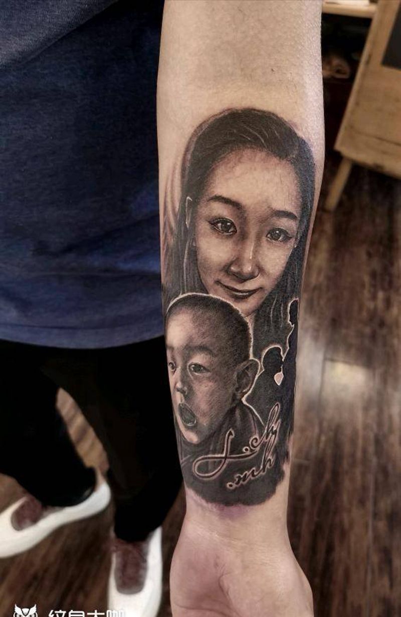 肖像素描纹身图片_手臂欧美写实纹身图案