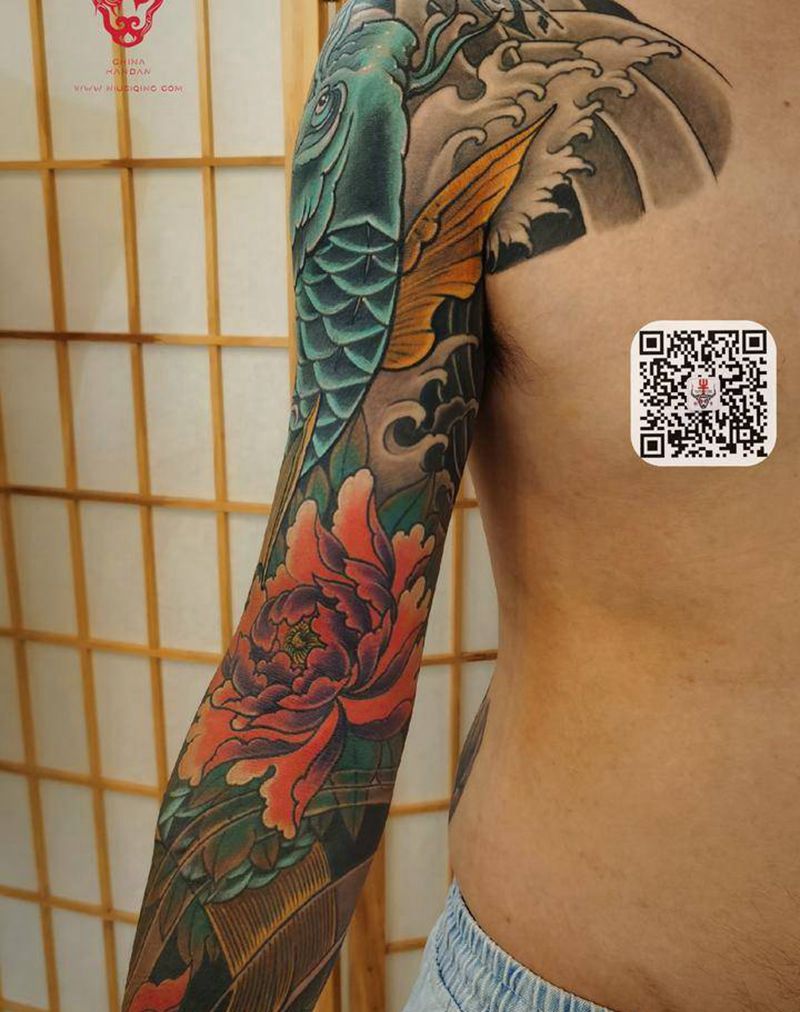 九分袖纹身图片_手臂新传统老传统纹身图案