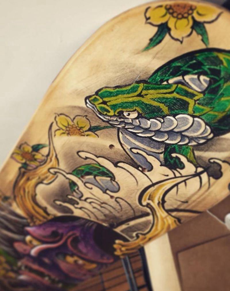 【周边】滑板纹身图片_插画传统鬼神动物原创纹身图案