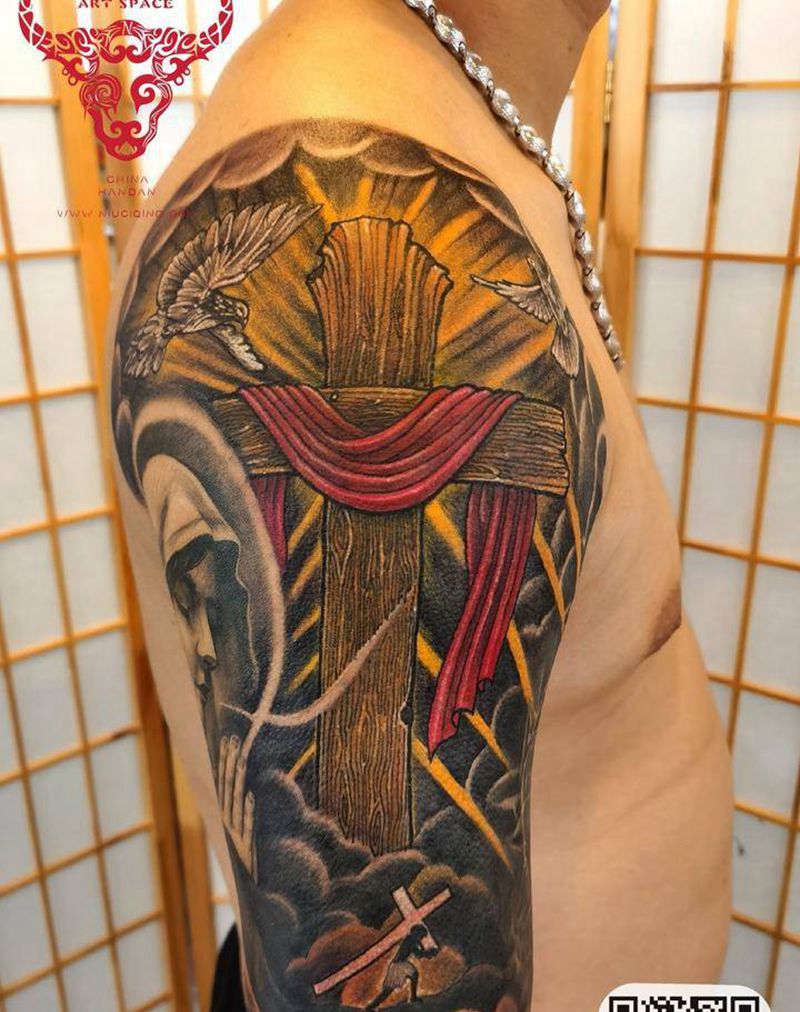 圣徒纹身图片_手臂欧美写实纹身图案