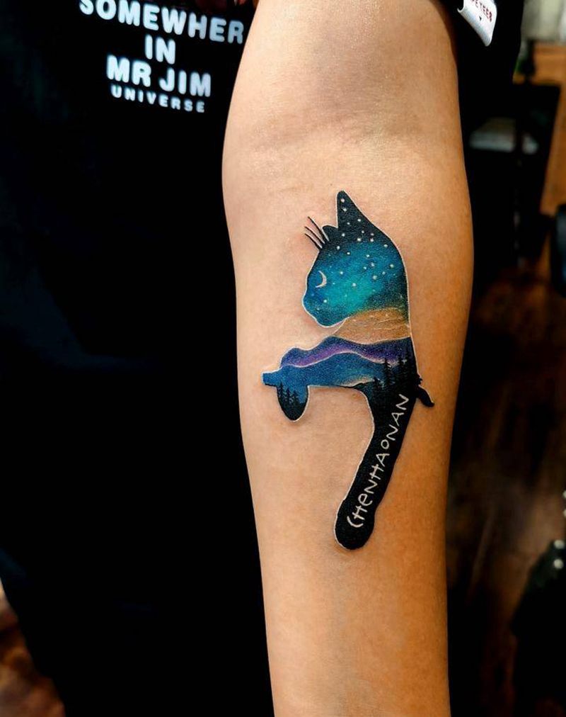 cat纹身图片_手臂水彩图腾纹身图案