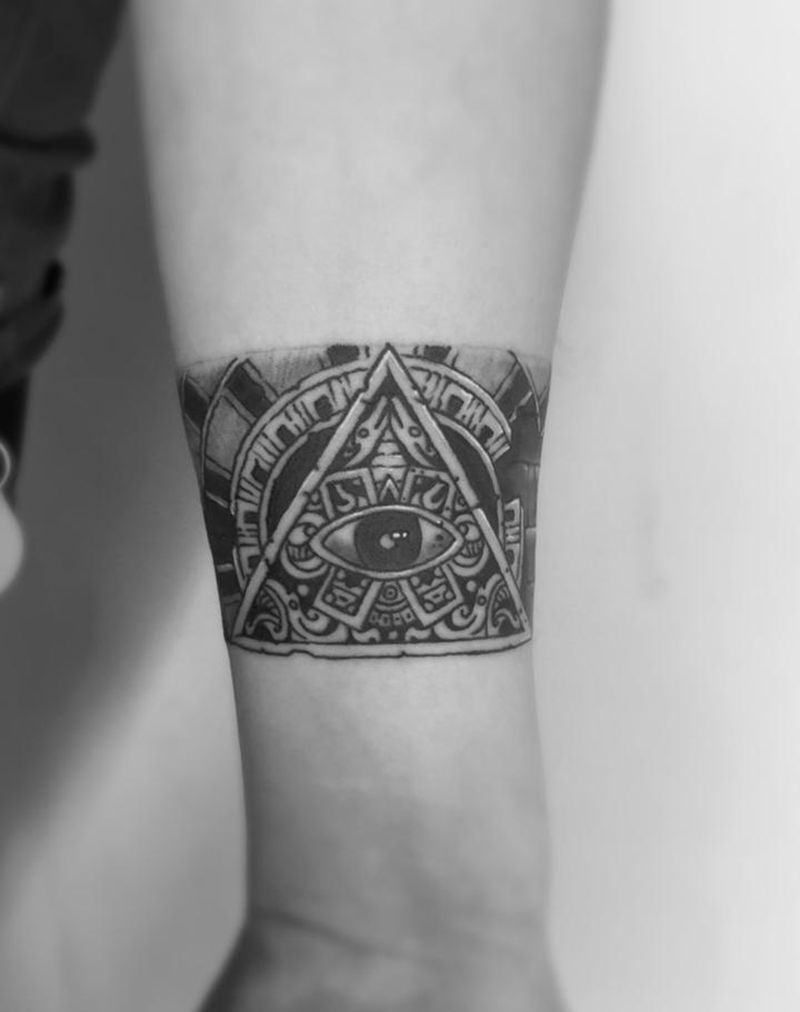 全知之眼+骷髅纹身图片_成品手臂欧美清新写实静物纹身图案