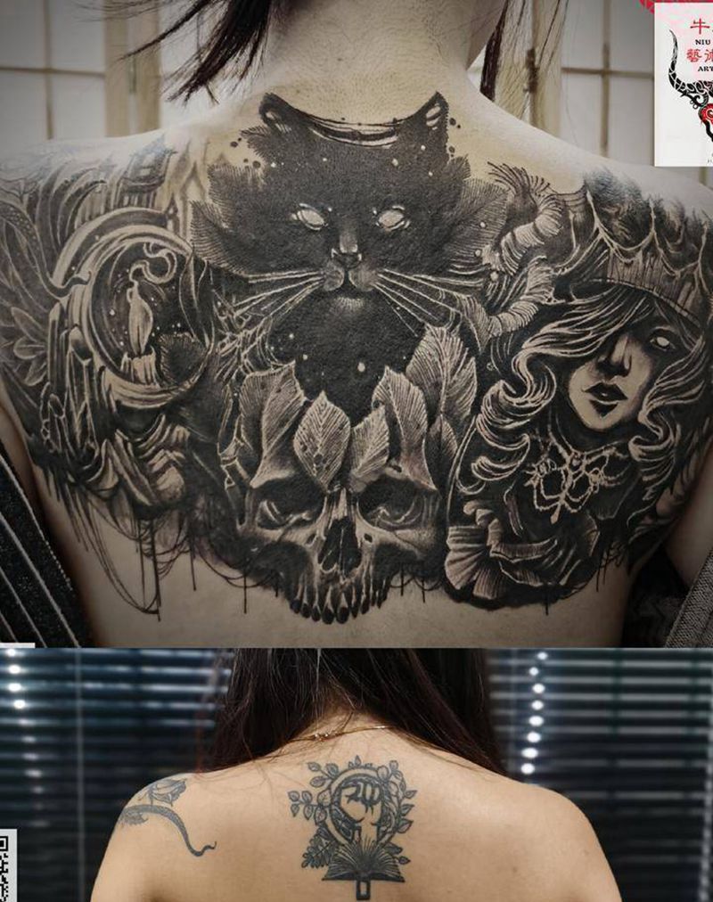 暗黑风纹身图片_背部欧美写实纹身图案