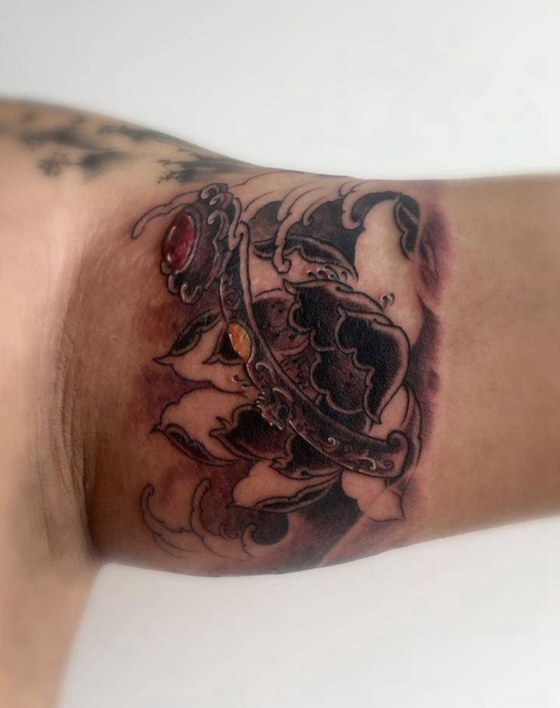 荷花 如意纹身图片_成品手臂传统清新植物静物纹身图案