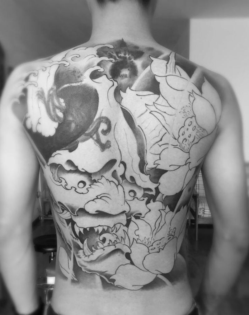 般若纹身图片_成品背部传统鬼神植物原创纹身图案