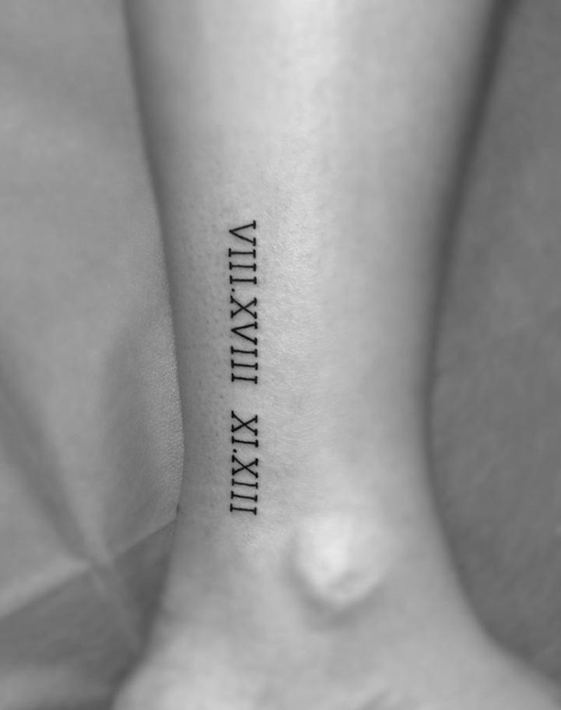 罗马数字纹身图片_成品腿部清新字符图腾纹身图案