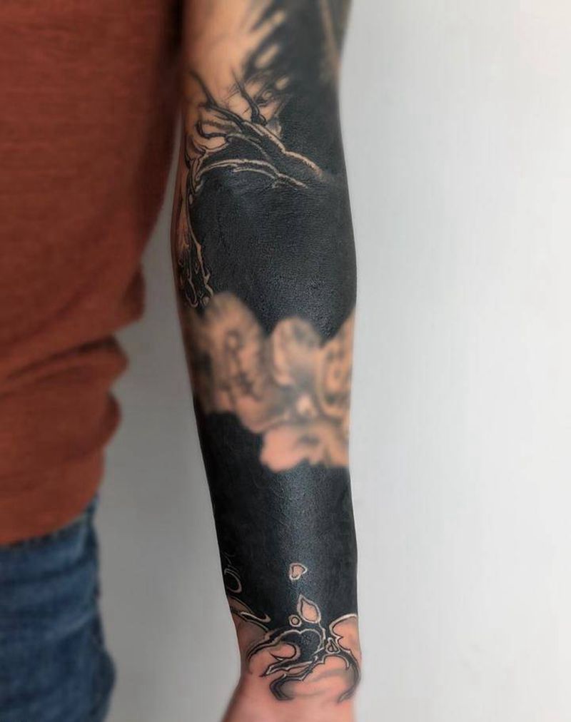 黑臂纹身图片_手臂New School纹身图案