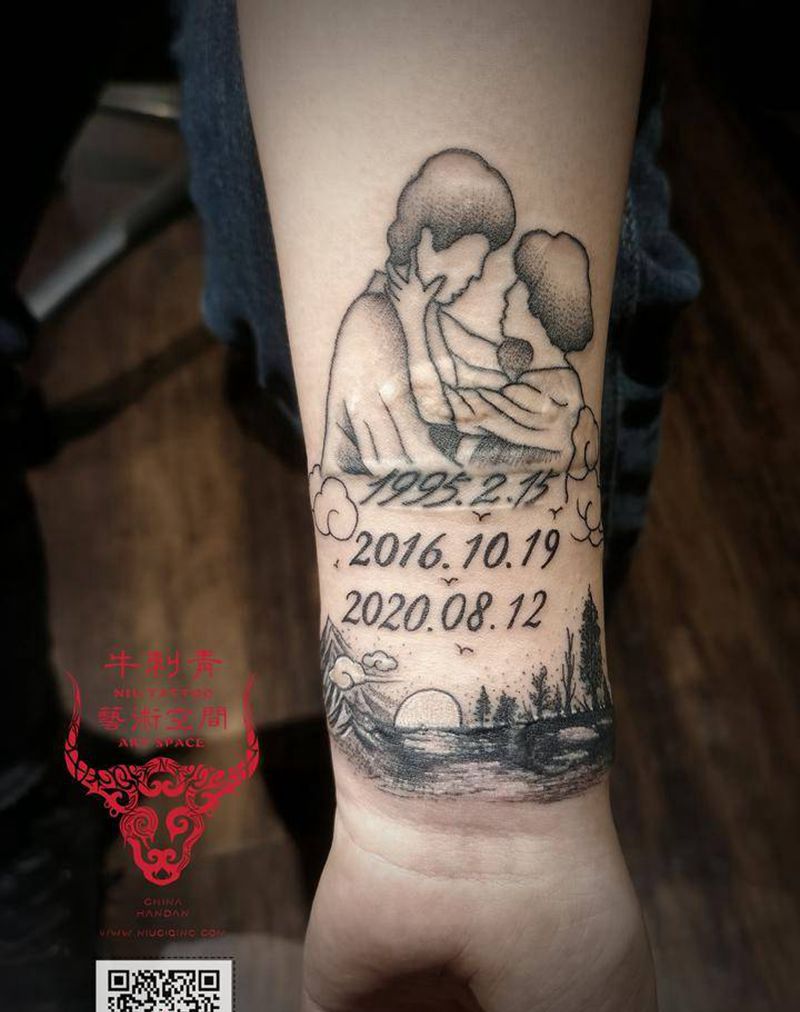 简笔画纹身图片_手臂点刺几何纹身图案