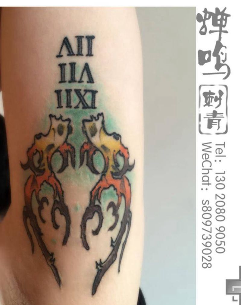 鹿角纹身图片_成品手稿手臂欧美静物字符原创纹身图案