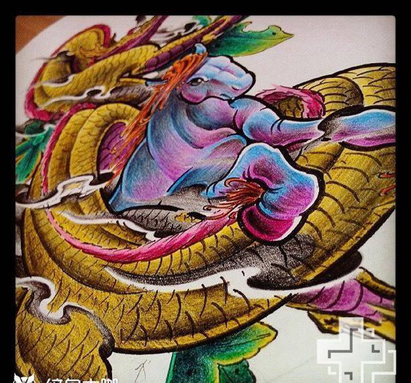 龙马精神 情侣款纹身图片_手稿肩部胸部腰部背部手臂腿部传统动物原创纹身图案