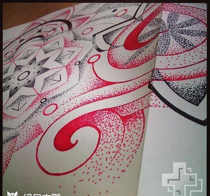 点刺 花纹纹身图片_手稿肩部胸部背部手臂腿部清新几何图腾原创纹身图案