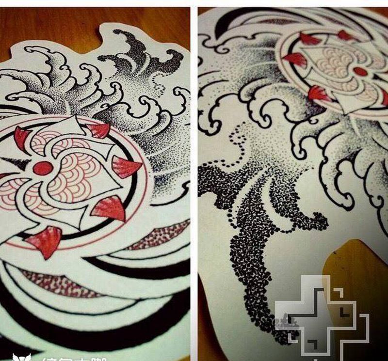 元素 荷花纹身图片_手稿肩部胸部腰部手臂腿部背部清新图腾原创纹身图案