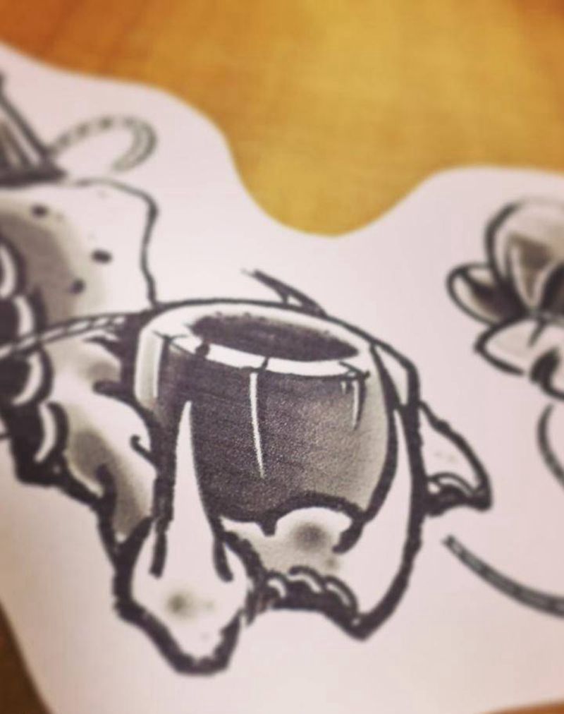 烟斗+烟袋纹身图片_手稿手臂腿部传统清新静物原创纹身图案