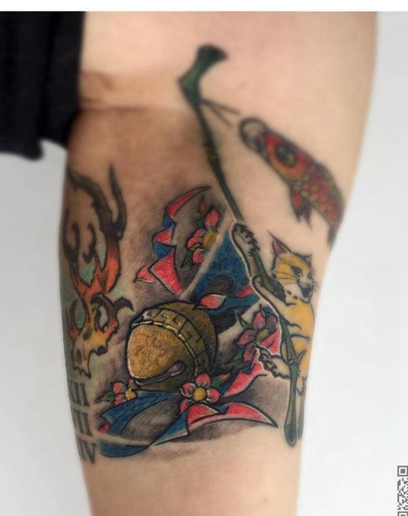 铃铛纹身图片_成品手臂传统清新植物静物原创纹身图案