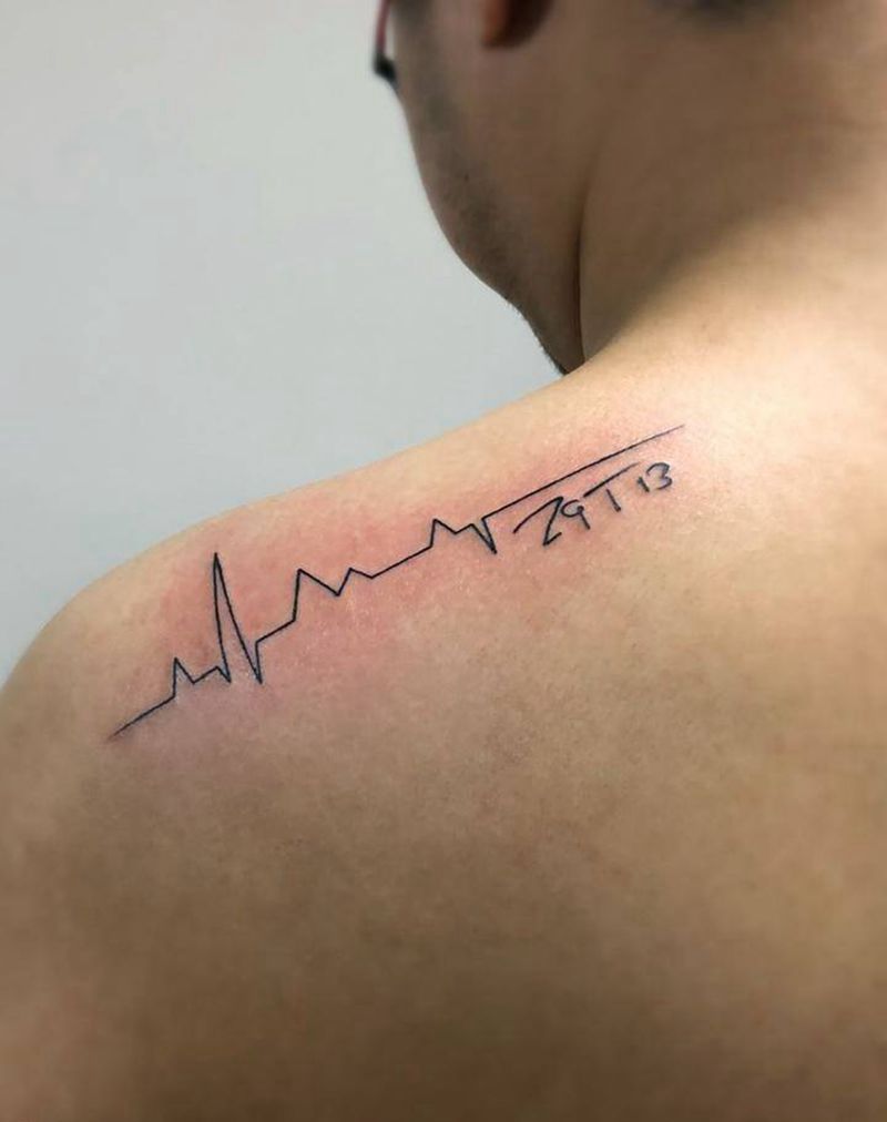 心电图和字符纹身图片_背部图腾纹身图案