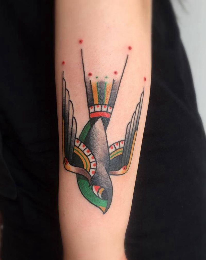 燕子纹身图片_成品手臂欧美清新动物纹身图案