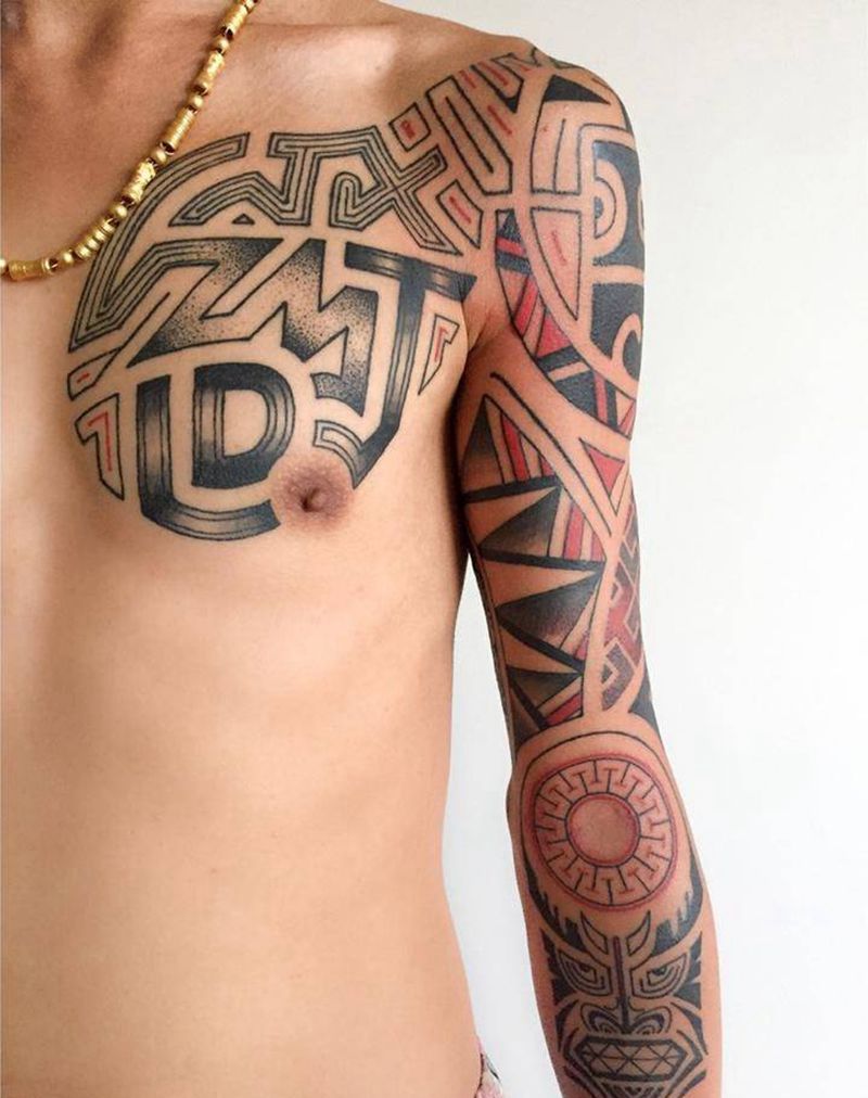 图腾纹身图片_成品胸部肩部手臂图腾原创纹身图案