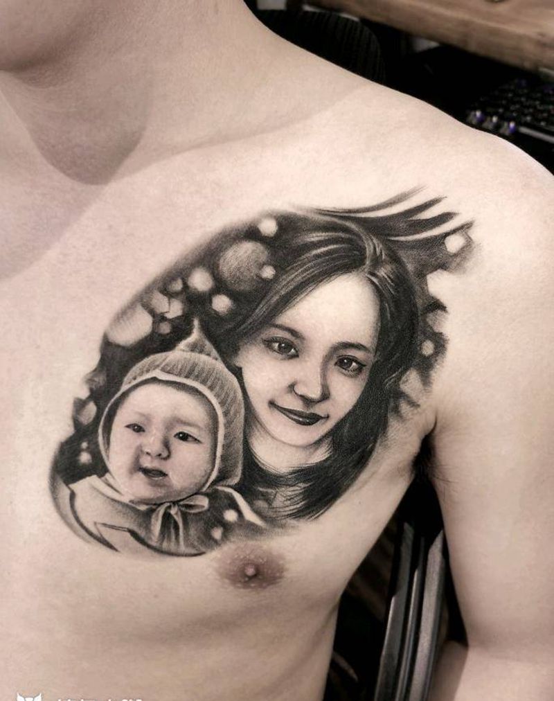 肖像纹身图片_胸部欧美写实纹身图案