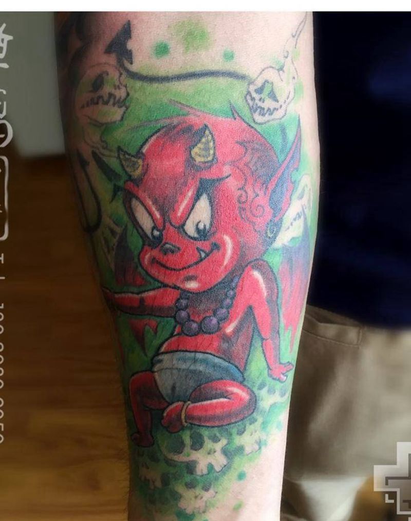 小恶魔纹身图片_成品手臂欧美鬼神原创纹身图案