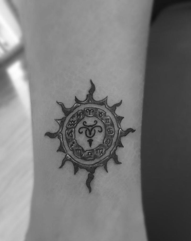 星座星座纹身图片_成品腿部清新图腾纹身图案