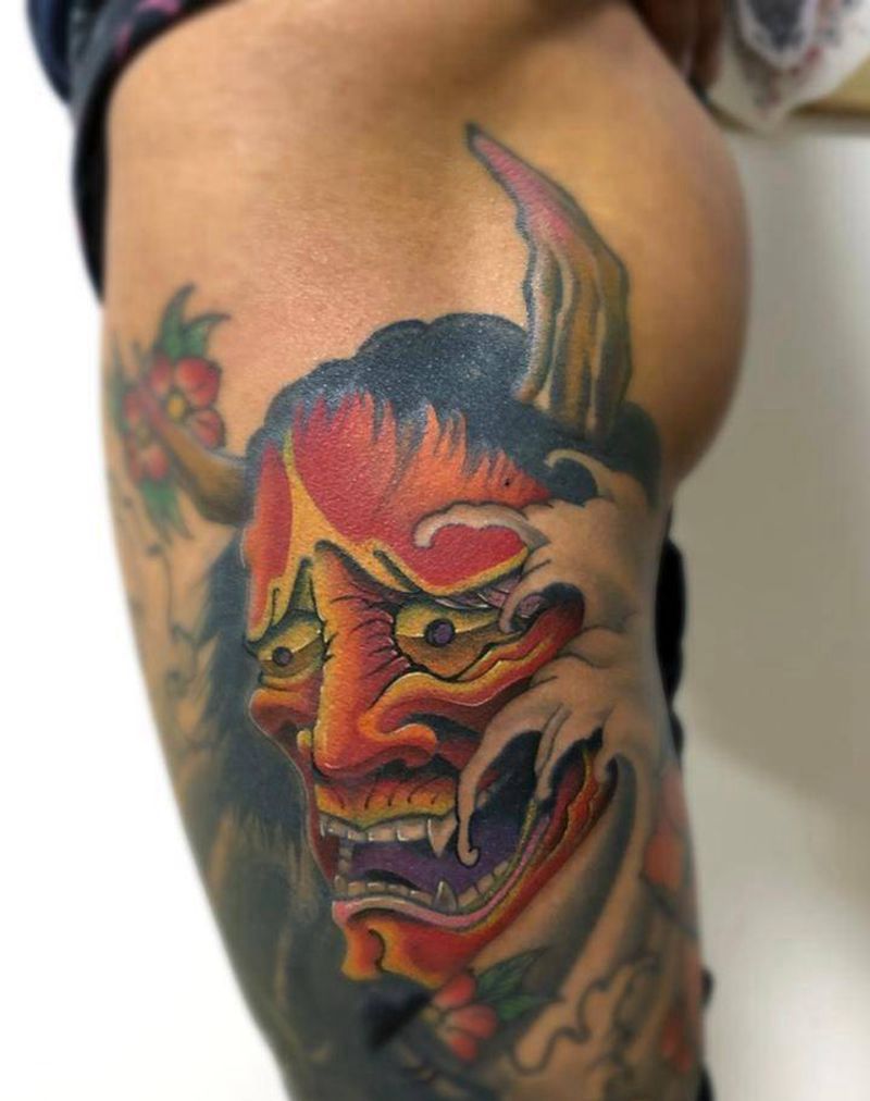 上色纹身图片_腿部新传统纹身图案