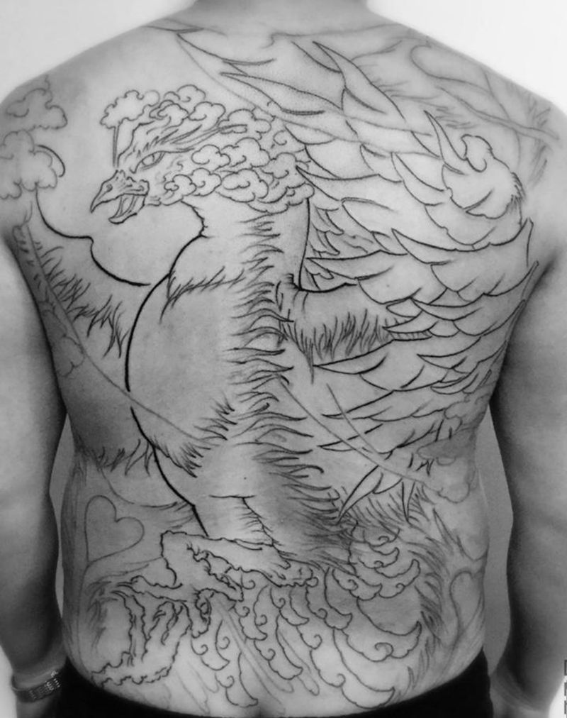 凤凰纹身图片_成品背部传统动物鬼神原创纹身图案