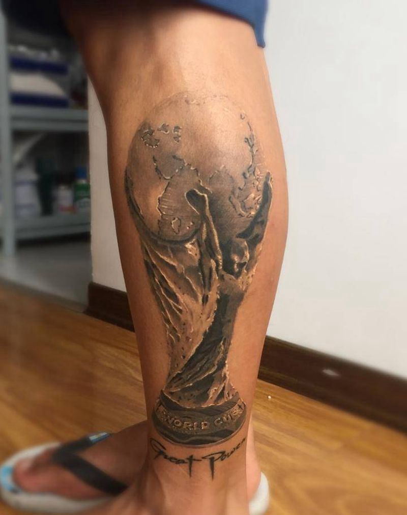 大力神杯纹身图片_成品腿部写实清新静物字符图腾纹身图案