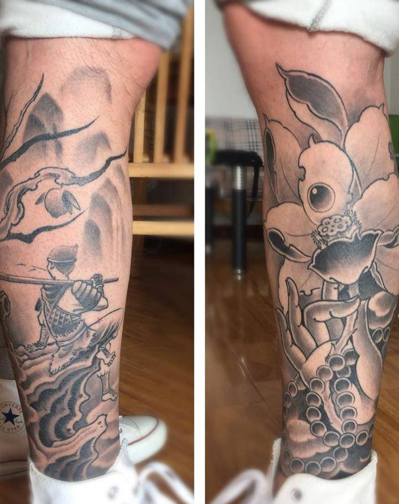 恢复后纹身图片_成品腿部传统清新动物植物静物原创纹身图案