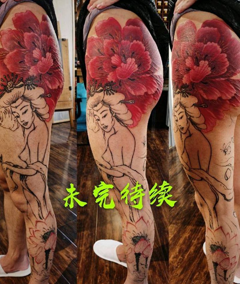 未完待续纹身图片_腿部新传统纹身图案