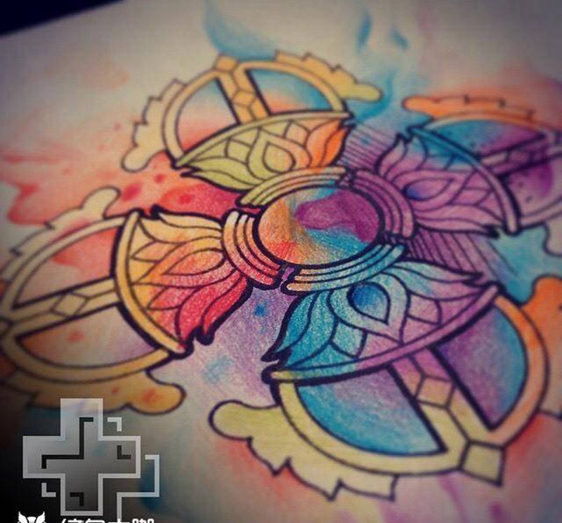 水彩泼墨降魔杵纹身图片_手稿肩部胸部腰部背部手臂腿部清新静物原创纹身图案