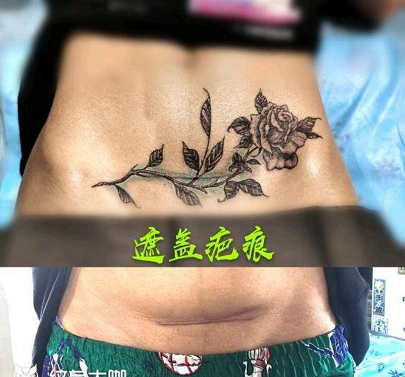 玫瑰纹身图片_腹部欧美写实纹身图案