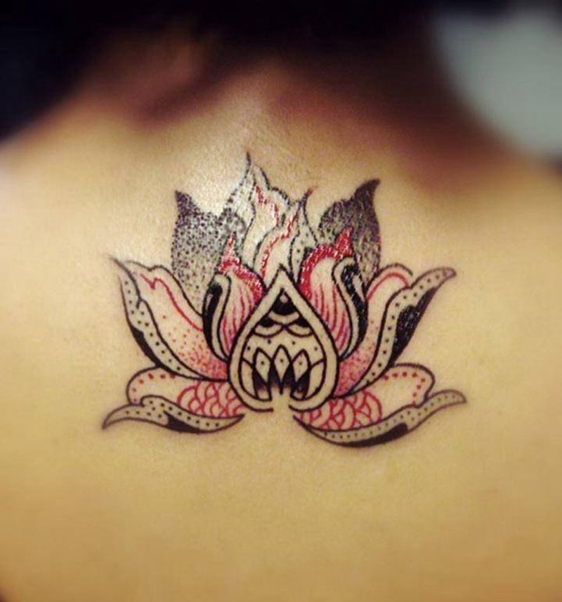 元素 荷花纹身图片_成品背部清新图腾原创纹身图案