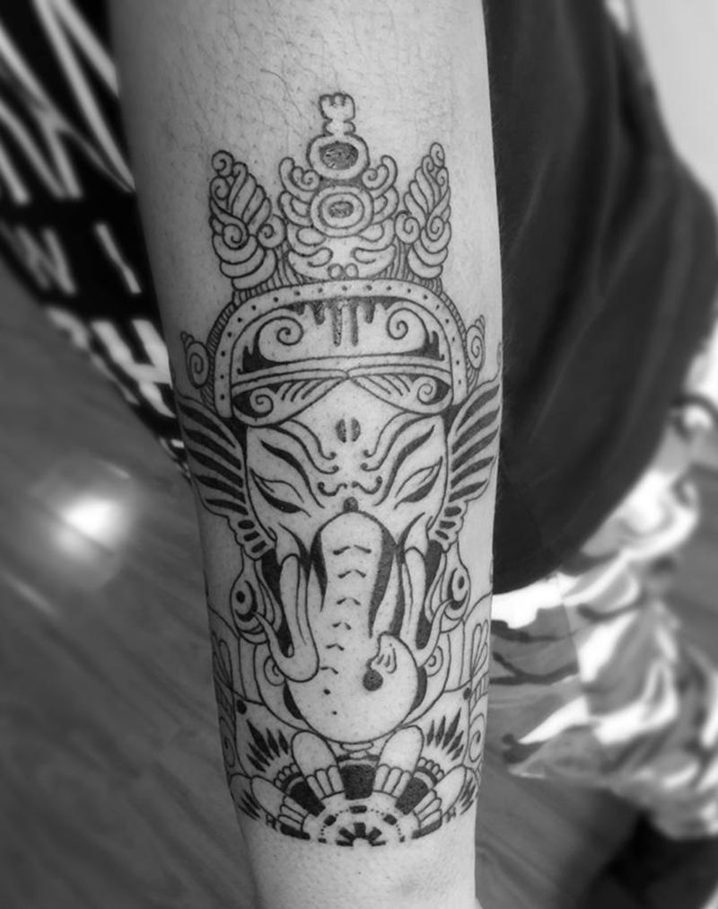 新添大象纹身图片_成品手臂欧美清新植物静物图腾原创纹身图案