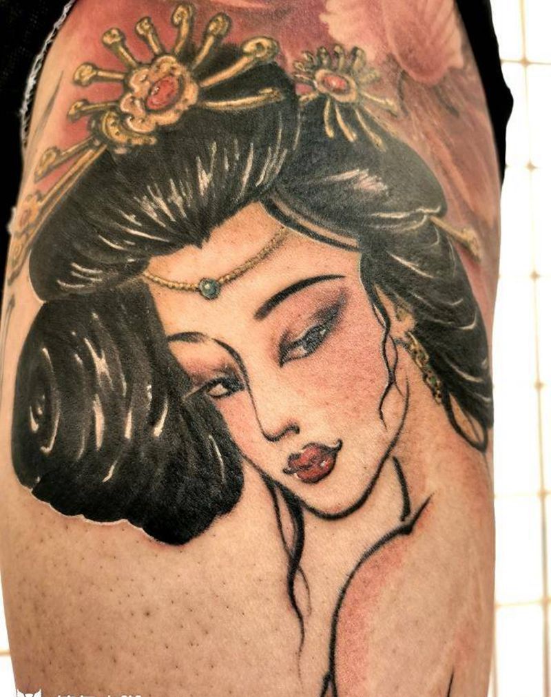 未完待续纹身图片_腿部新传统水墨纹身图案