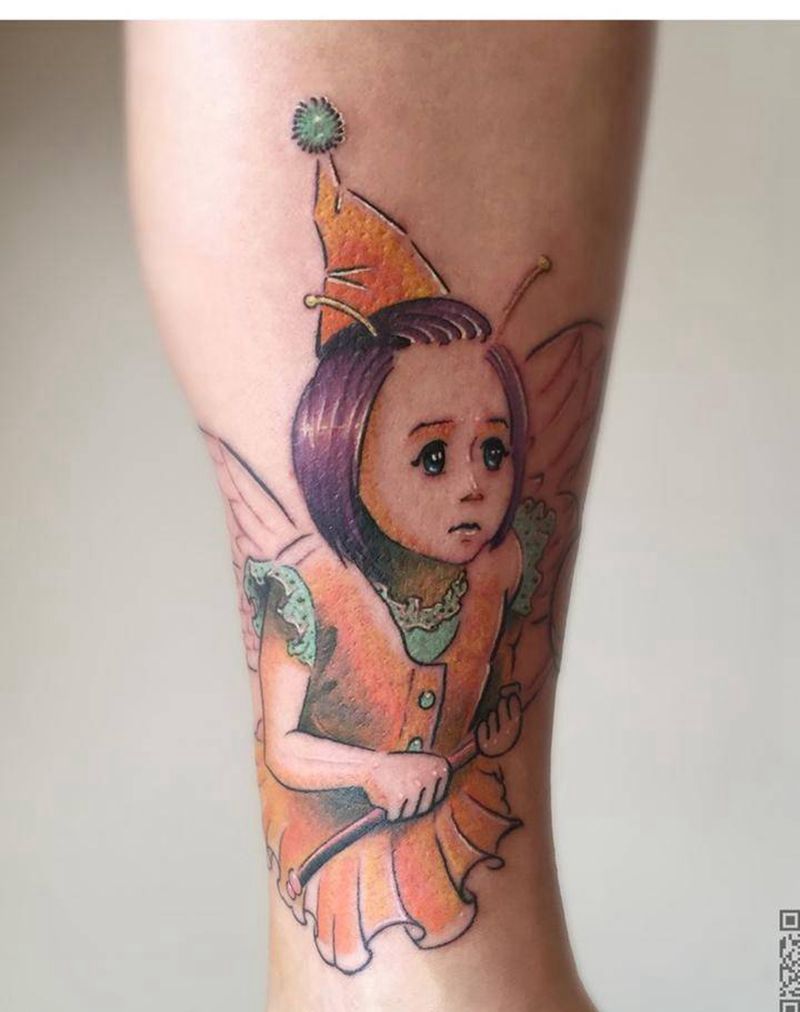 小精灵纹身图片_成品腿部欧美清新人物静物原创纹身图案