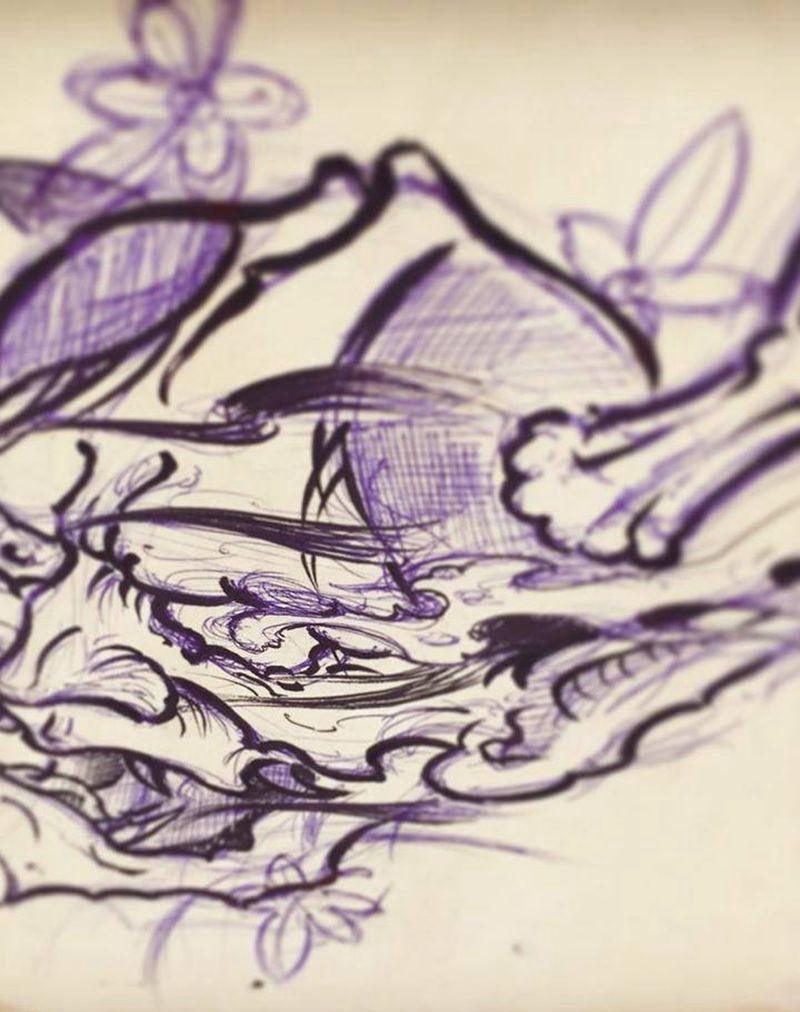 般若；骷髅手、灯台纹身图片_手稿手臂腿部欧美传统鬼神静物植物原创纹身图案