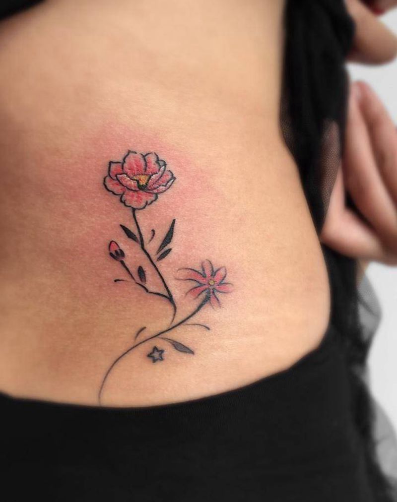 芝麻开花纹身图片_成品腰部欧美清新植物纹身图案